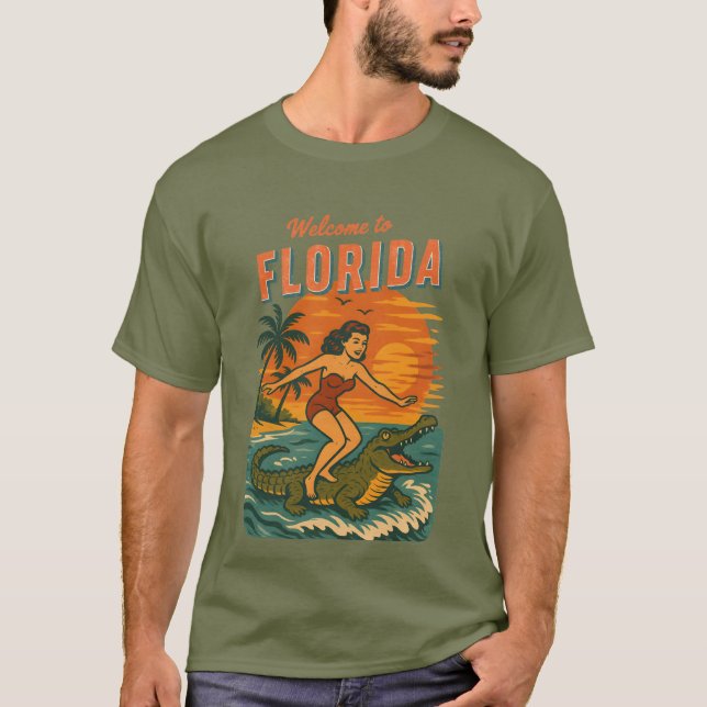 Camiseta Alligator Surfing Coastal Life Graphic Retro Surf (Frente)