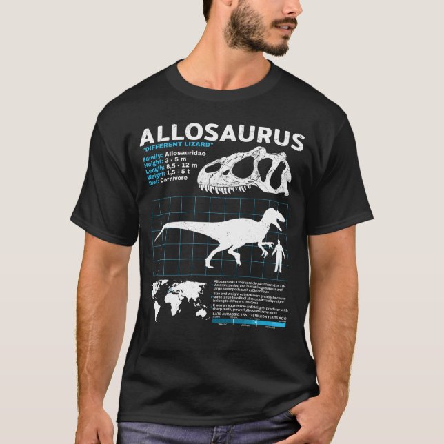 Camiseta Allosaurus Fact Sheet T Shirt (Frente)