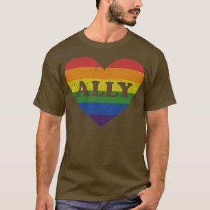 Camiseta Ally arco-íris coração para LGBT gay e lésbicas