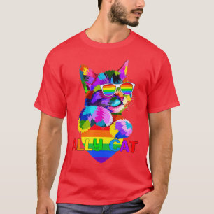 Camiseta Ally cat, bandeira do arco-íris, coração para LGBT