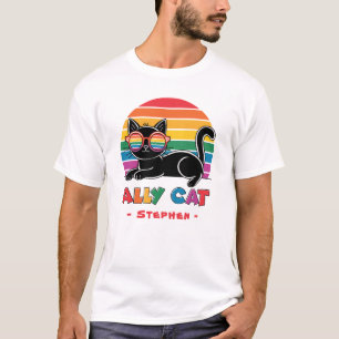 Camiseta Ally Cat - Gato Preto com Óculos Sunbow LGBTQ