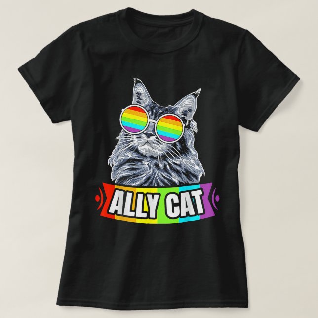 Camiseta Ally Cat Hetero LGBT Supporter Orgulho gay Ally Ra (Frente do Design)