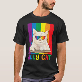 Camiseta Ally Cat Lgbt Gay Rainbow Pride Flag Boys Men Girl