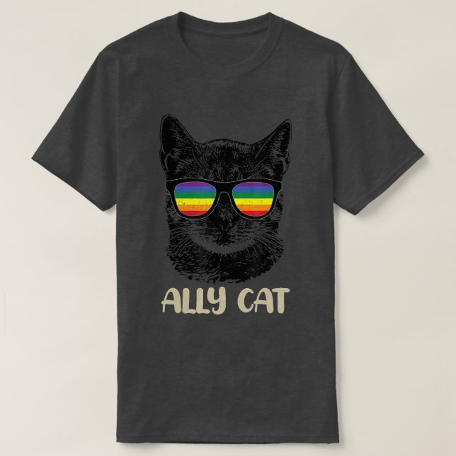 Camiseta Ally Cat LGBT Gay Rainbow Pride Flag Boys Men Girl (Frente do Design)