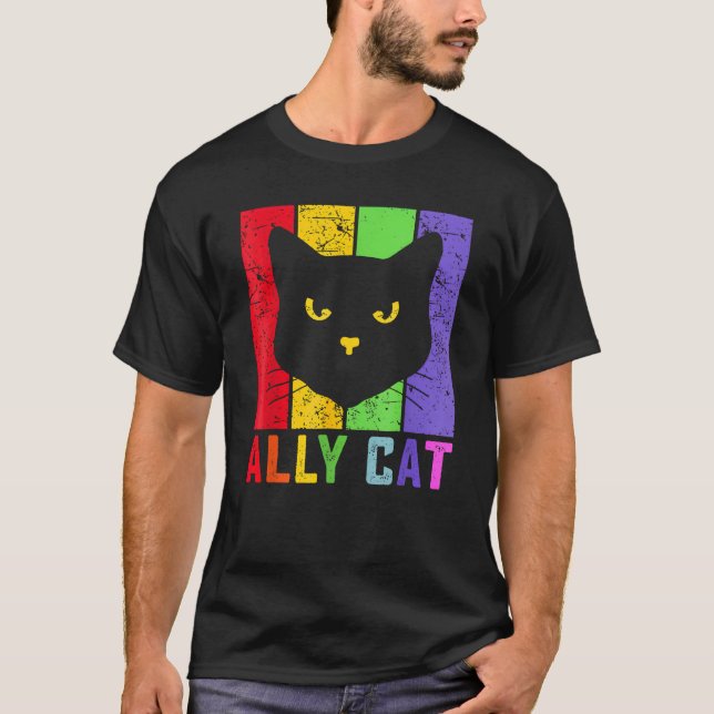 Camiseta Ally Cat LGBT Gay Rainbow Pride Flag  Cat (Frente)