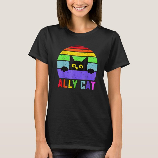 Camiseta Ally Cat LGBT Gay Rainbow Pride Flag  Cat  1 (Frente)