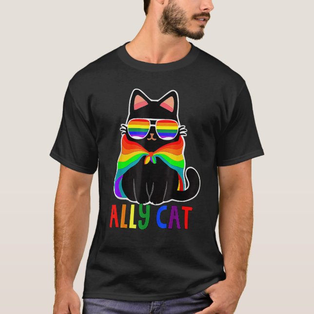 Camiseta Ally Cat LGBT Gay Rainbow Pride Flag Sunflower LGB (Frente)