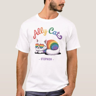 Camiseta Ally Cat - Orgulho LGBTQ de Gato Branco Gato-Branc