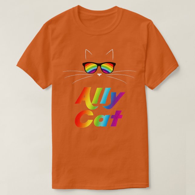 Camiseta Ally Cat Rainbow Sunglasses Gay Pride Kitty Allies (Frente do Design)