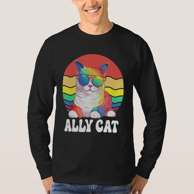 Camiseta Ally Cat Straight LGBT Supporter Gay Pride Ally Ra (Frente)