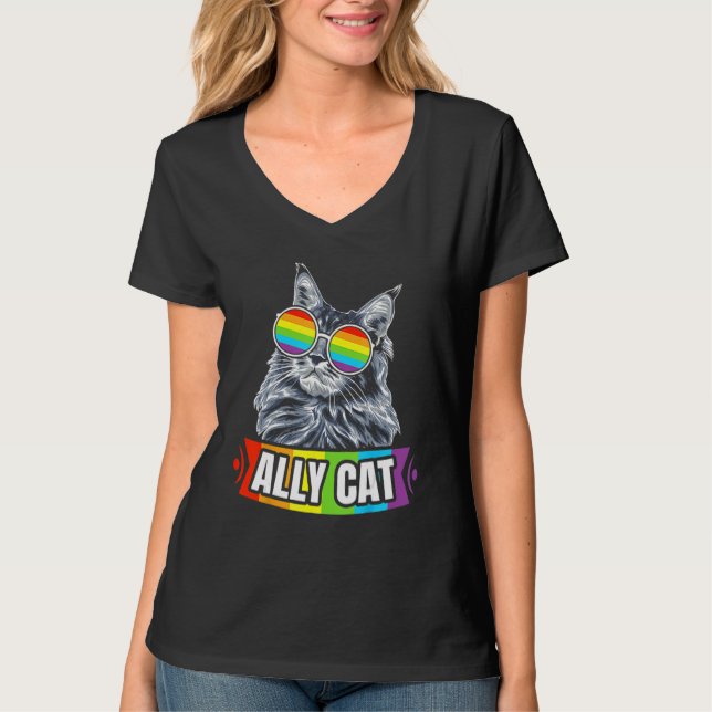 Camiseta Ally Cat Straight LGBT Supporter Gay Pride Ally Ra (Frente)