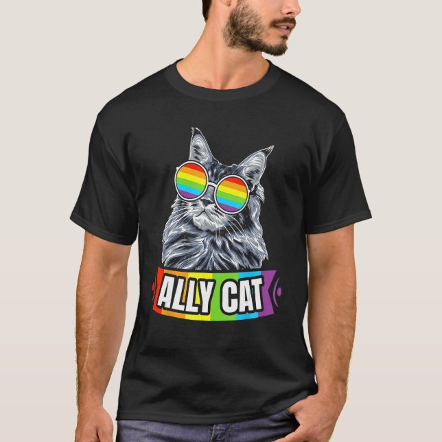 Camiseta Ally Cat Straight LGBT Supporter Gay Pride Ally Ra (Frente)