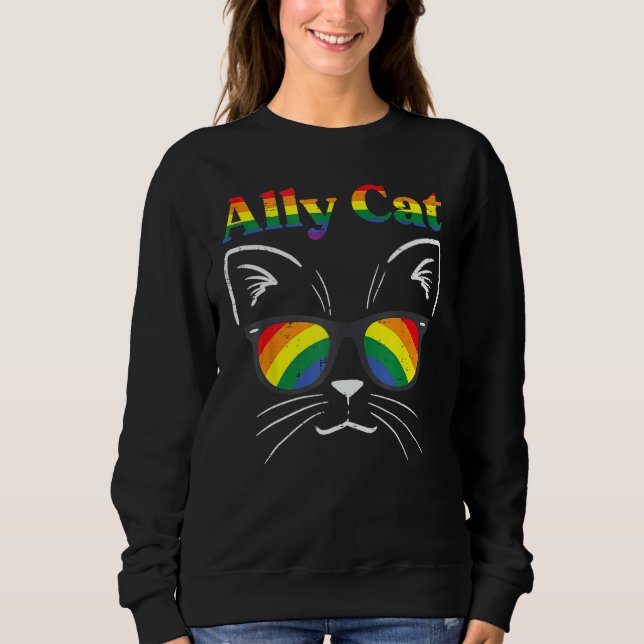 Camiseta Ally Cat Sunglasses Gay Rainbow Pride LGBT Support (Frente)