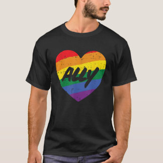Camiseta Ally Heart Gay Rainbow Pride Flag LGBTQ Support Me