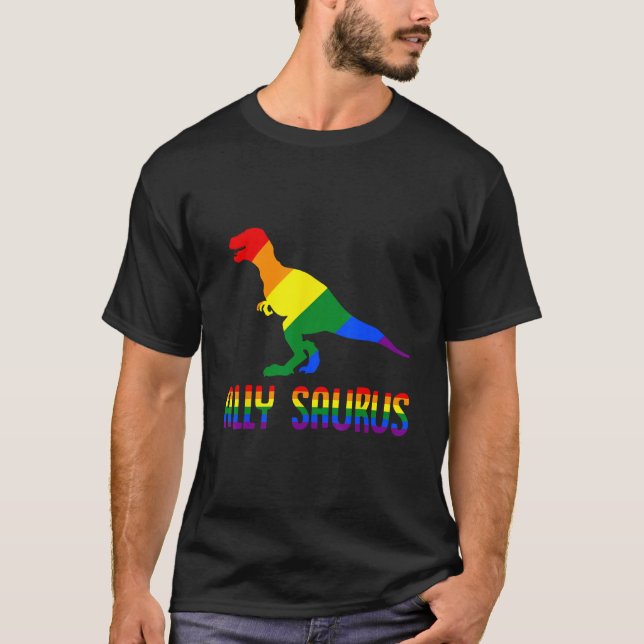 Camiseta Ally saurus rex LGBTQ flag Gay Pride month (Frente)