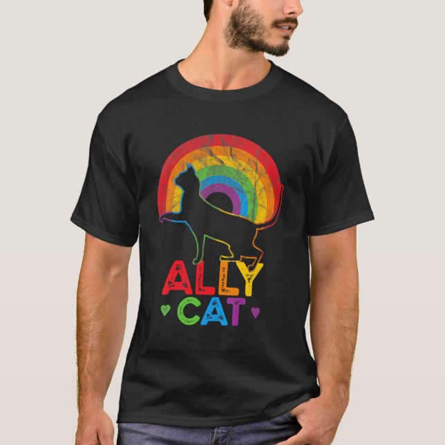Camiseta Allycat Lgbt Cat Com Ally Pride Rainbow (Frente)