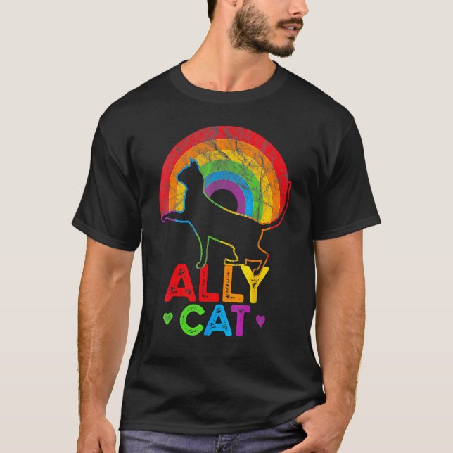 Camiseta Allycat LGBT Cat With Ally Pride Rainbow (Frente)