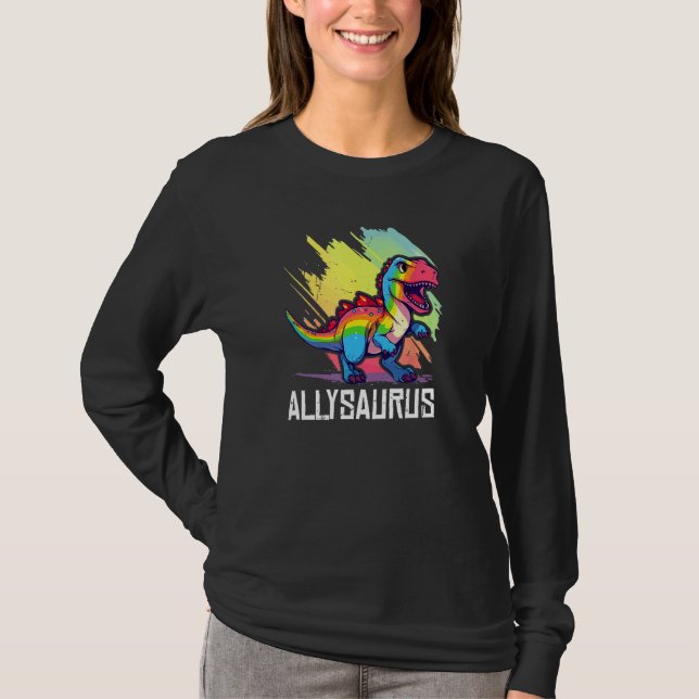 Camiseta Allysaurus Dinosaur Funny Dino Graphic Ally Equali (Frente)