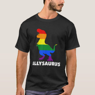 Camiseta Allysaurus Dinosaur Na Bandeira Do Arco-Íris Para 