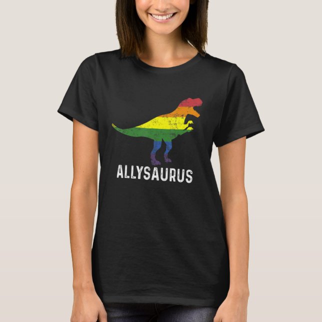 Camiseta Allysaurus Dinosaur Rainbow Flag For Ally Lgbtq Pr (Frente)
