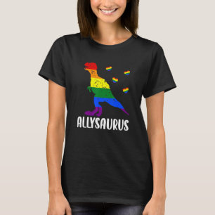 Camiseta Allysaurus Dinossauro Na Bandeira do Arco-Íris Par