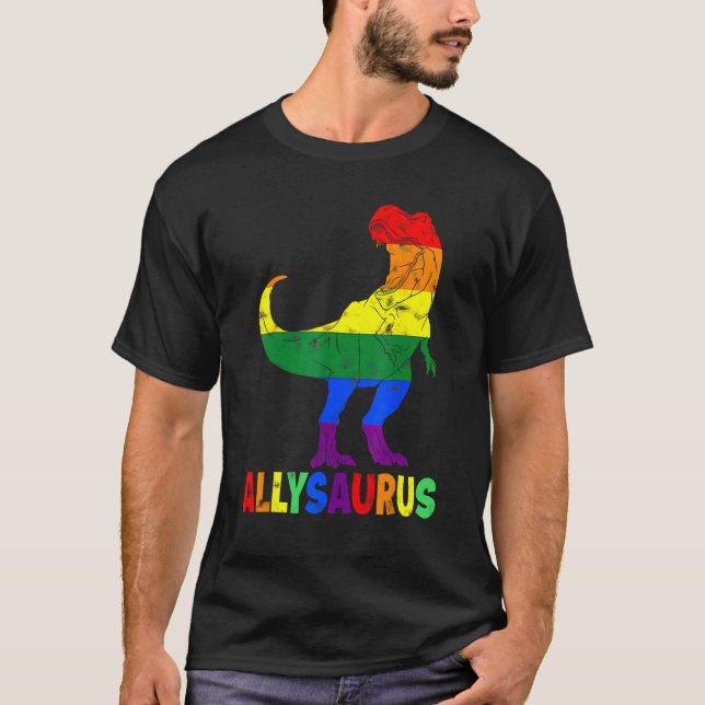 Camiseta Allysaurus LGB  Dinosaur Rainbow Flag Ally LGBT Pr (Frente)