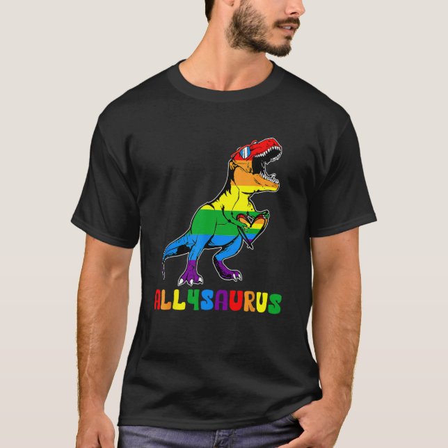 Camiseta Allysaurus LGBT  Dinosaur Rainbow Flag Ally LGBT P (Frente)