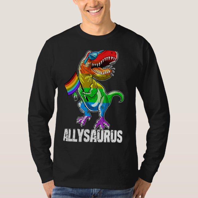 Camiseta Allysaurus Lgbt Dinosaur Rainbow Pride Flag Gay Pr (Frente)