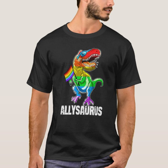Camiseta Allysaurus Lgbt Dinosaur Rainbow Pride Flag Gay Pr (Frente)