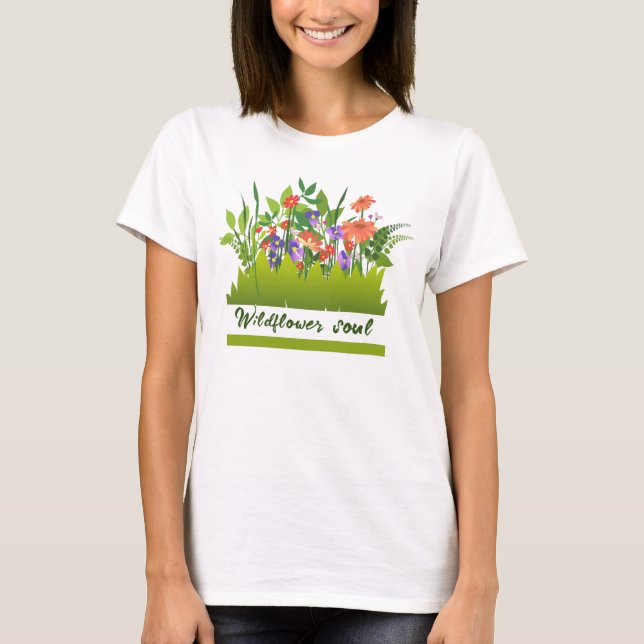 Camiseta Alma de flor selvagem - Flores vibrantes e lindas, (Frente)