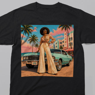 Camiseta Alma de Miami Mulher Negra Retro dos Anos 1970