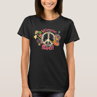Camiseta Alma Hippie Guitar Sinal de Paz Floral Divertido H