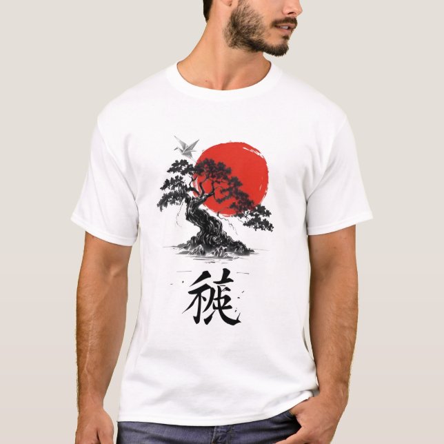 Camiseta Alma Oriental – Bonsai e Sol Nascente (Frente)