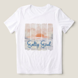 Camiseta Alma Salgada Retro Aquarela Oceano Pôr do Sol Prai