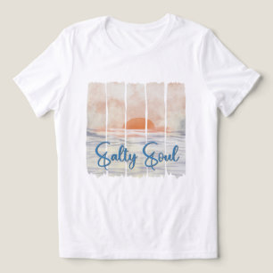 Camiseta Alma Salgada Retro Aquarela Oceano Pôr do Sol Prai