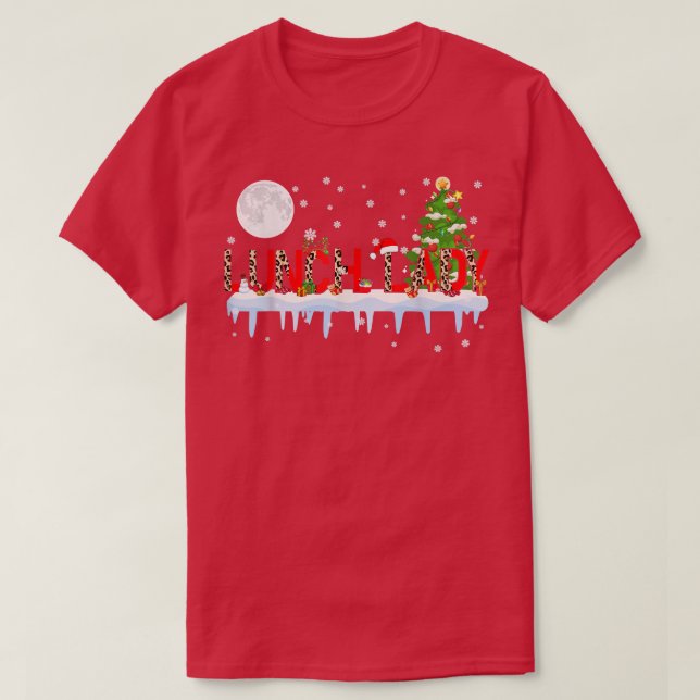 Camiseta Almoçando Lady Xmas Tree Light Leopard Santa Hat R (Frente do Design)