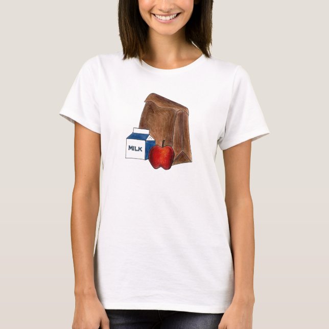 Camiseta Almoço de Saco Marrom com Professor de Apple Ensin (Frente)