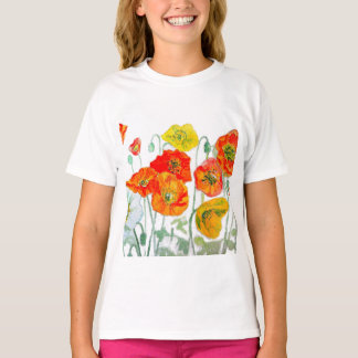Camiseta Almofada Aquarela Amarelo Laranja Vermelho Papoula