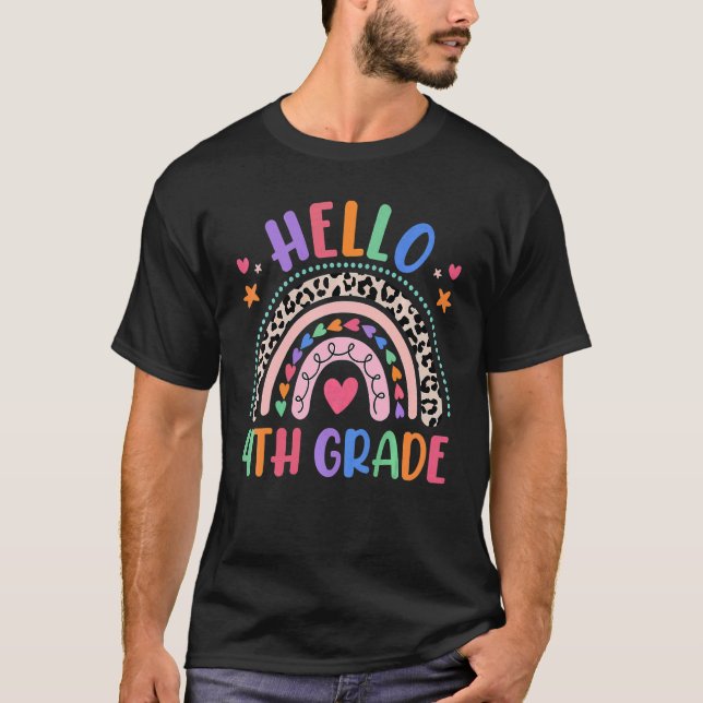 Camiseta Alô, 4º ano Leopard Boho Rainbow 1rua Dia De Sc (Frente)