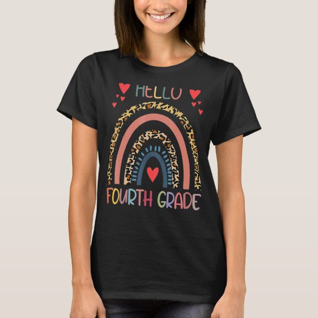 Camiseta Alô, 4º ano, Rainbow Leopard De Volta À Escola Gir (Frente)