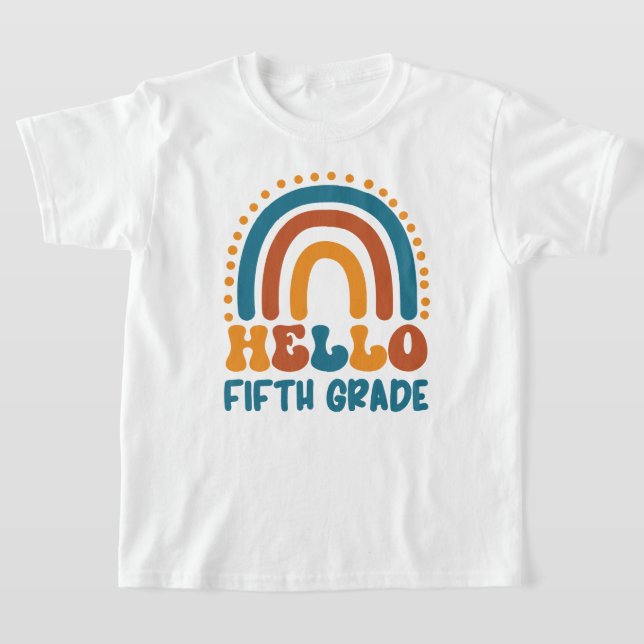 Camiseta Alô, 5º ano, estilo Retro Boho arco íris (Postura )