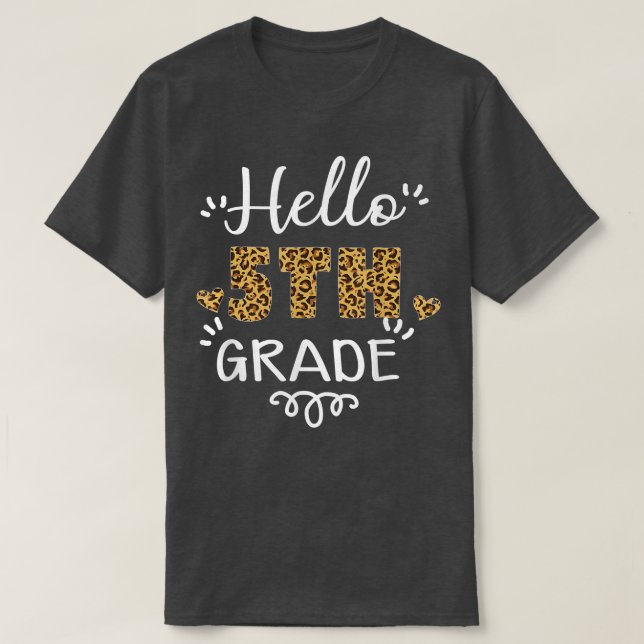 Camiseta Alô, 5, De Volta Para Ensino De Coração De Leopard (Frente do Design)