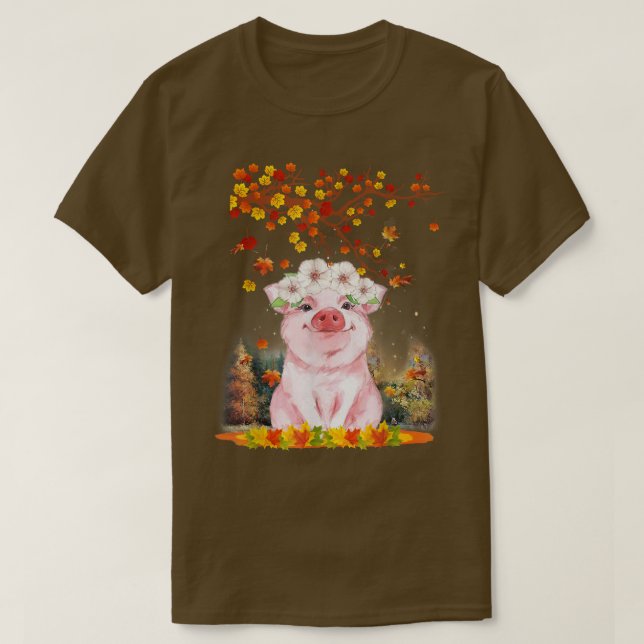 Camiseta Alô Autumn Maple Pig Leaf Fall Cute Pigs Lover (Frente do Design)