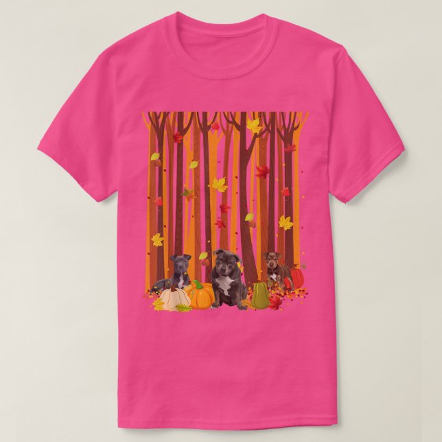 Camiseta Alô Autumn Pitbull Maple Leaf Fall Pumpkin Mens (Frente do Design)