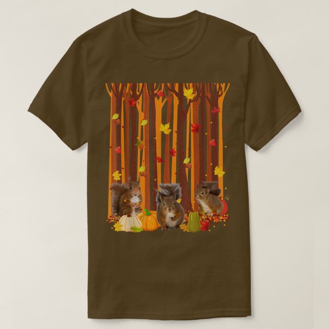 Camiseta Alô Autumn Squirrel Maple Leaf Fall Pumpkin Mens (Frente do Design)