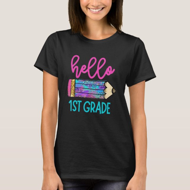 Camiseta Alô, Crianças De Lápis Do Grau 1rua De Volta Para  (Frente)