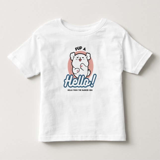 Camiseta Alô! - Design de Cartoon Feliz de Cachorro Branco (Frente)