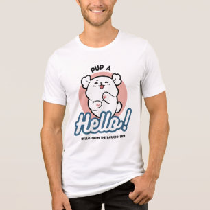 Camiseta Alô! - Design de Cartoon Feliz de Cachorro Branco