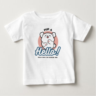 Camiseta Alô! - Design de Cartoon Feliz de Cachorro Branco