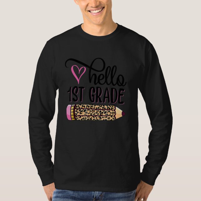 Camiseta Alô, Lápis-Leopardo Rosa Da Classe 1rua De Volta À (Frente)